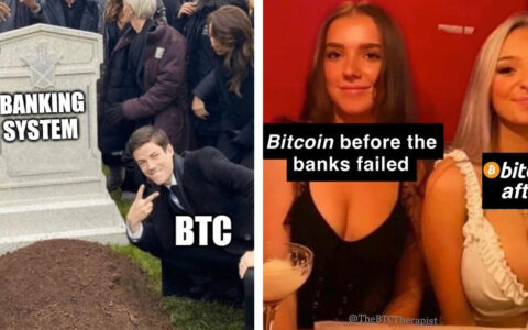 Bitcoin is niet omgevallen in tegenstelling tot Credit Suisse, dus dat vieren we met 30 nieuwe crypto memes!